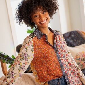 NWOT Natural Life Patchwork Button-Up Blouse size Medium